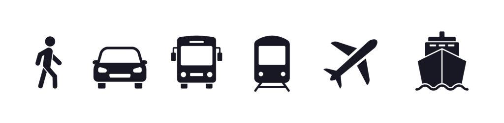 Transport icons set. Auto, Bus, Zug, Schiff