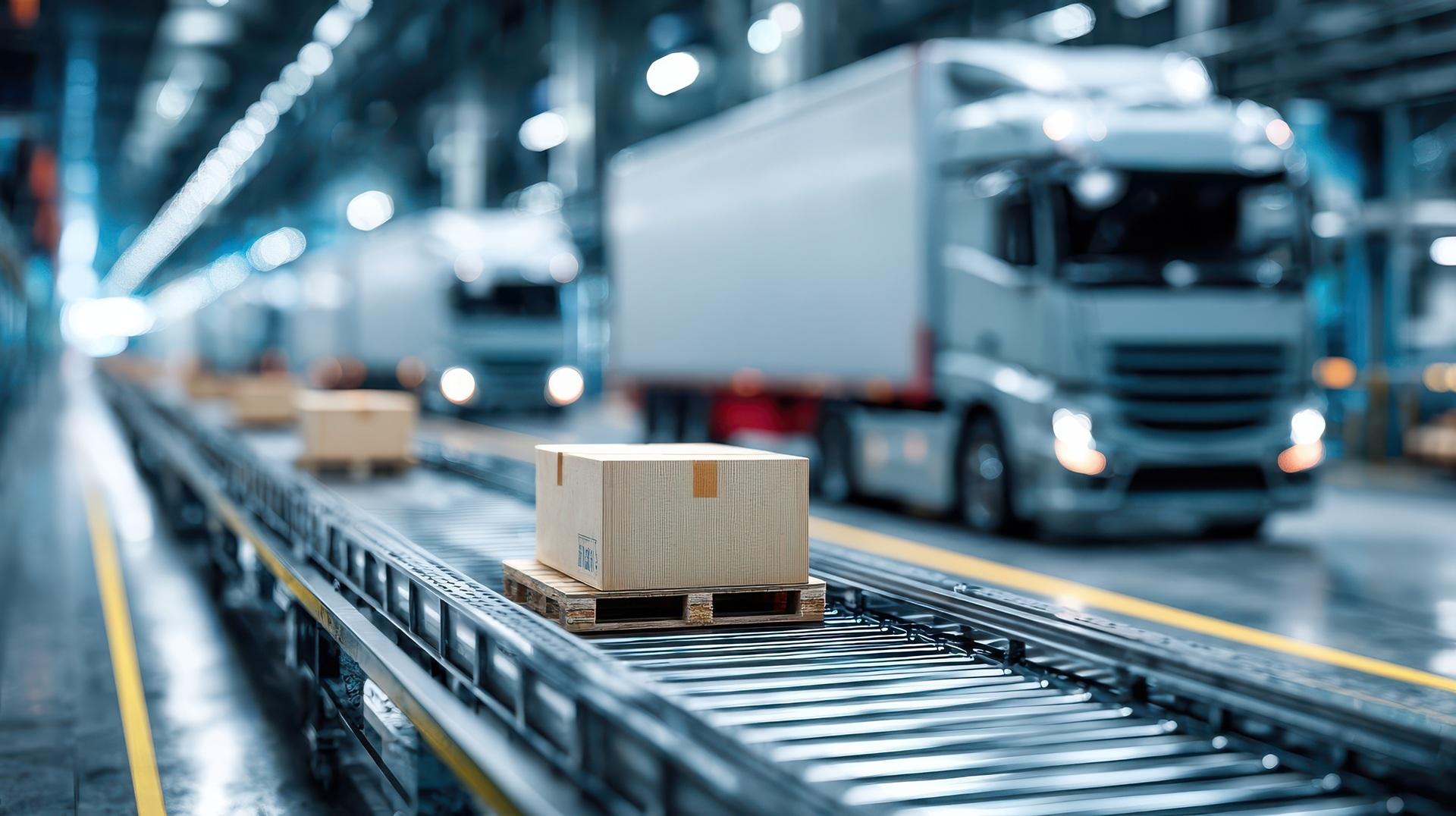 Kartons auf Förderband im Logistikzentrum | Luftkissenfolie
