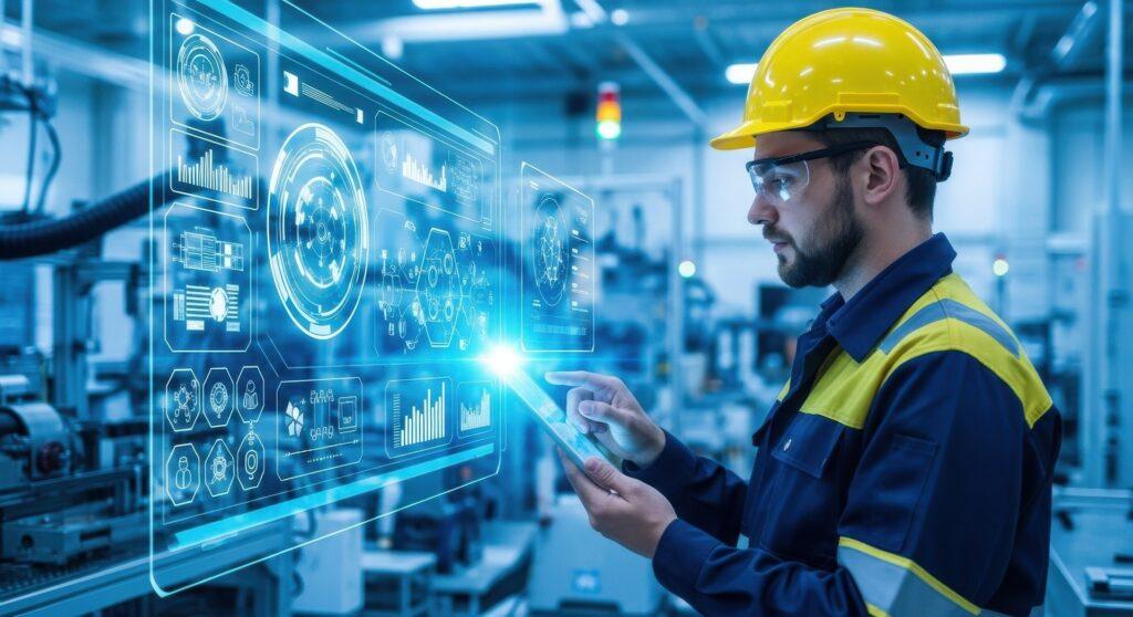Techniker bedient digitale Industrieanlage mit Touchscreen | Gebäudereinigung Bochum